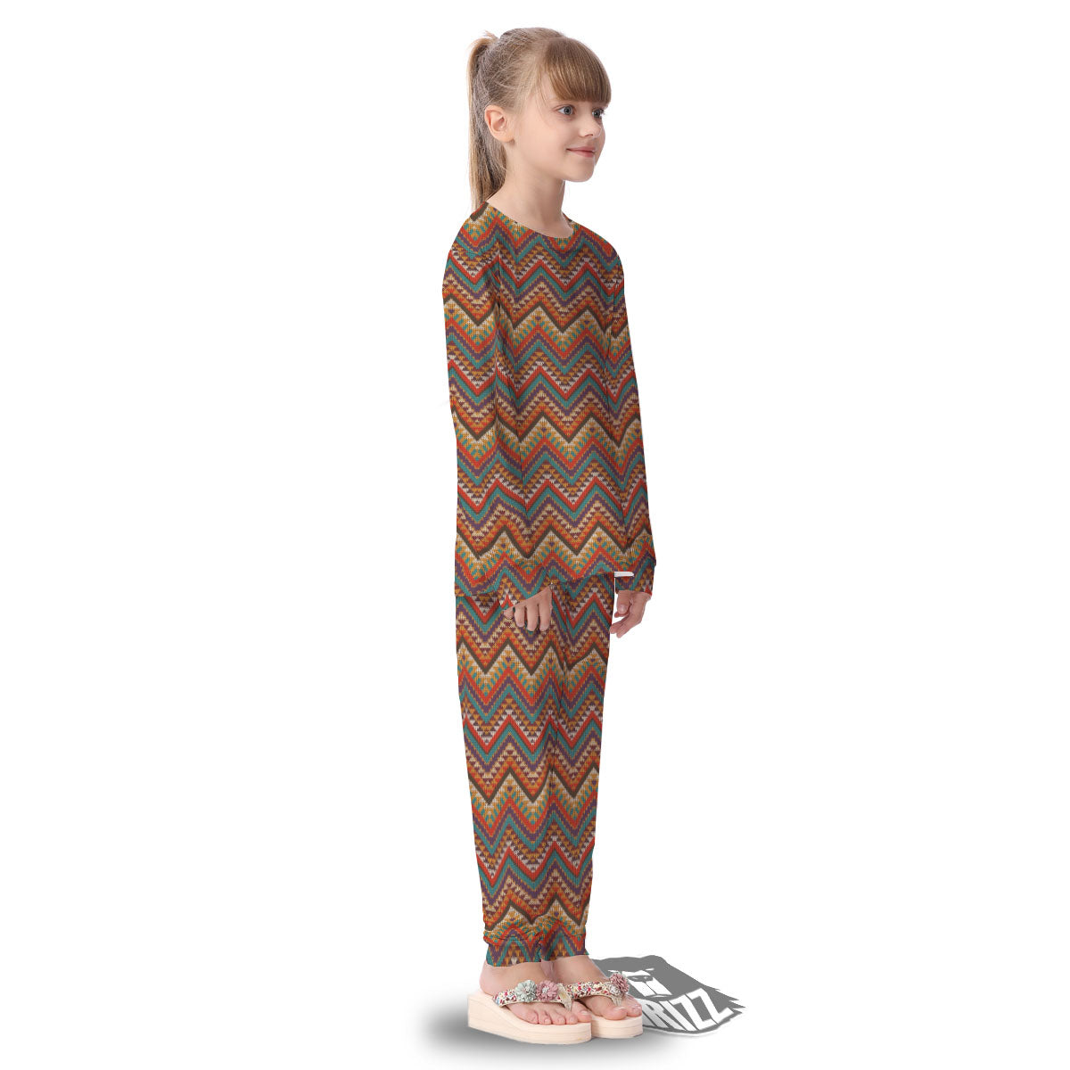 Knitted Zigzag Print Pattern Kid's Pajamas-grizzshop