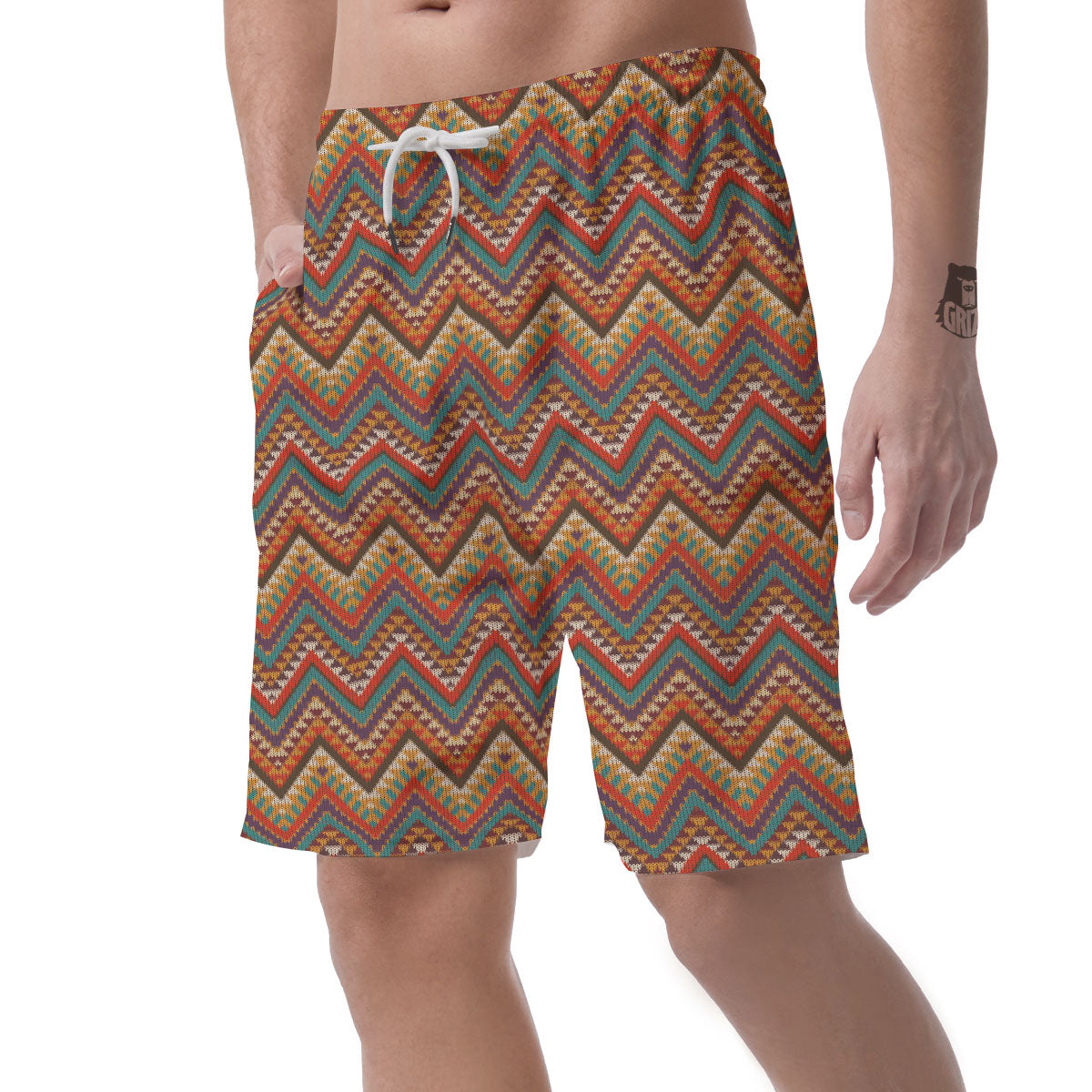 Knitted Zigzag Print Pattern Men's Shorts-grizzshop