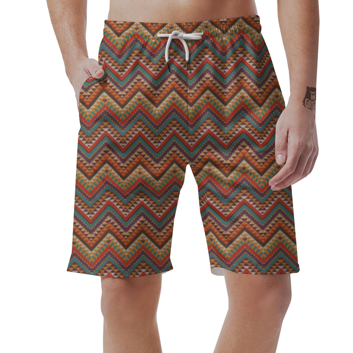 Knitted Zigzag Print Pattern Men's Shorts-grizzshop
