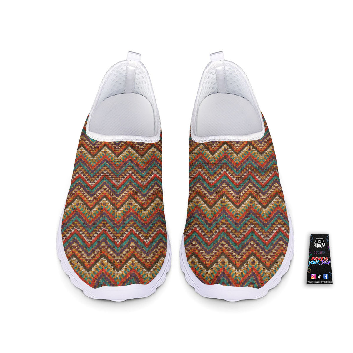 Knitted Zigzag Print Pattern Nurse Shoes-grizzshop