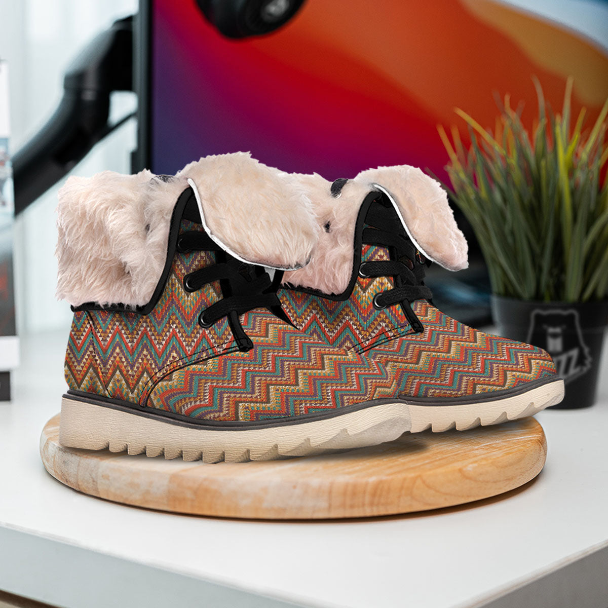 Knitted Zigzag Print Pattern Snow Boots-grizzshop
