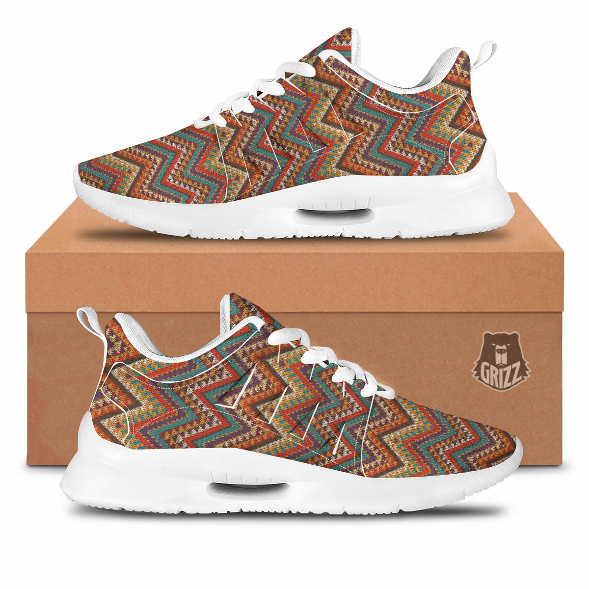 Knitted Zigzag Print Pattern Tennis Shoes-grizzshop