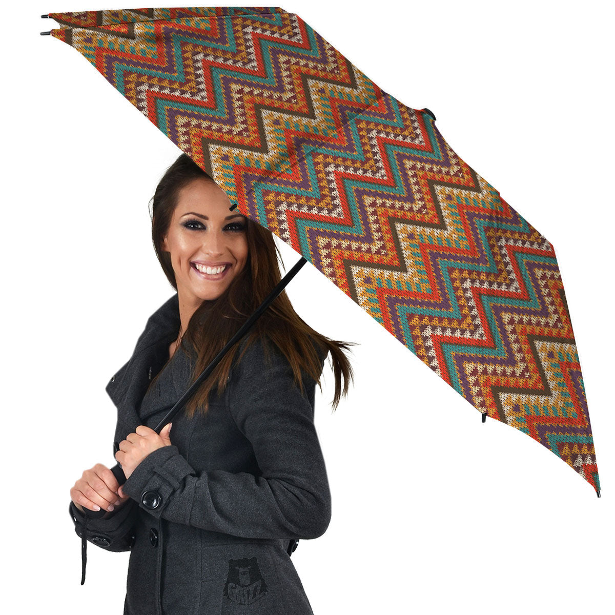 Knitted Zigzag Print Pattern Umbrella-grizzshop