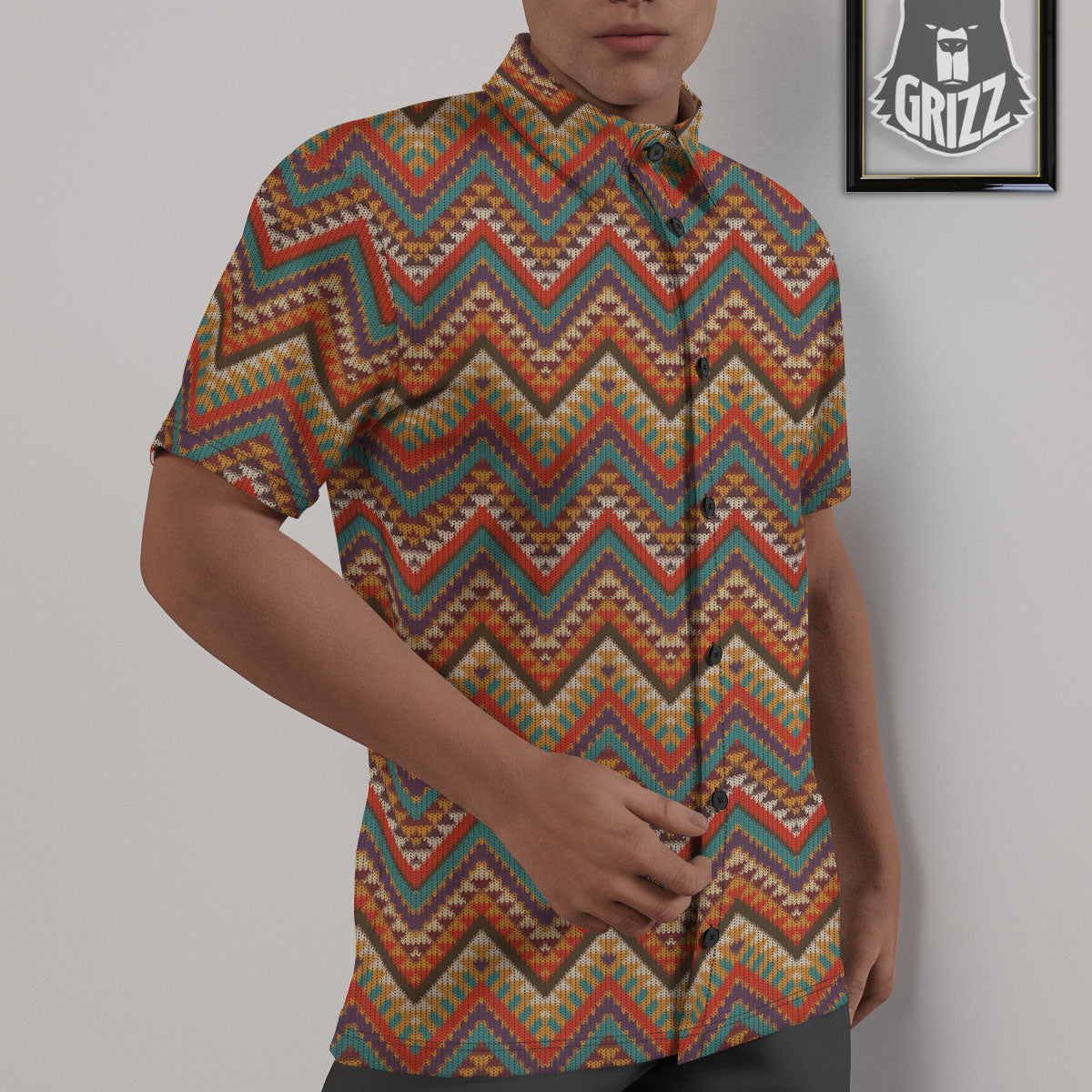Knitted Zigzag Print Pattern Untucked Shirts-grizzshop