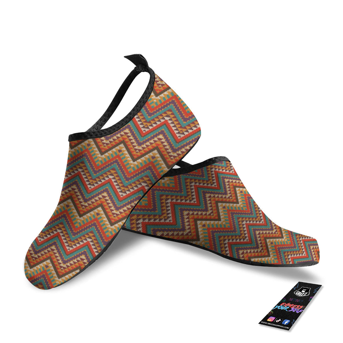 Knitted Zigzag Print Pattern Water Shoes-grizzshop