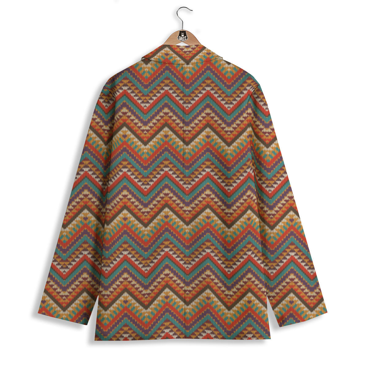 Knitted Zigzag Print Pattern Women's Blazer-grizzshop