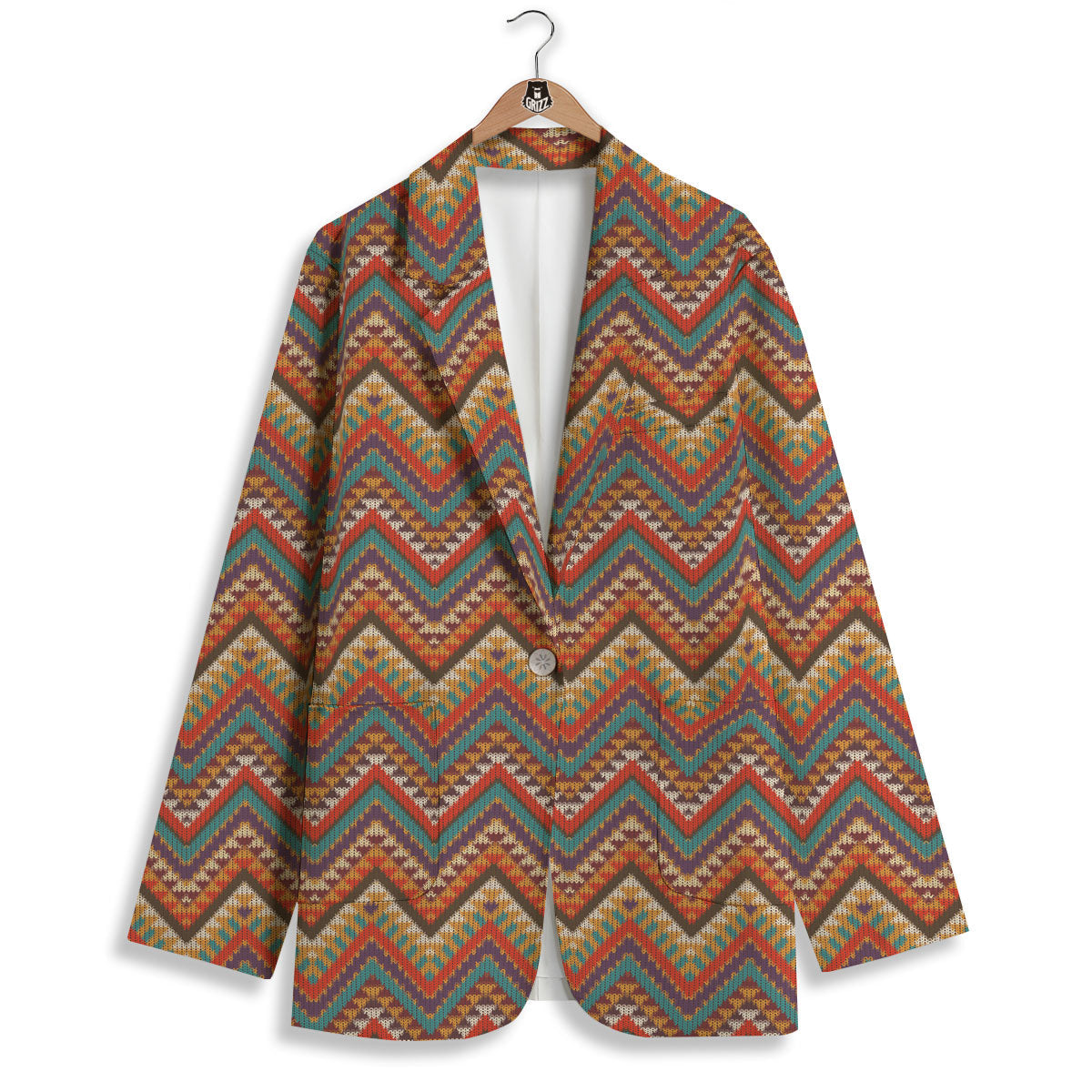 Knitted Zigzag Print Pattern Women's Blazer-grizzshop