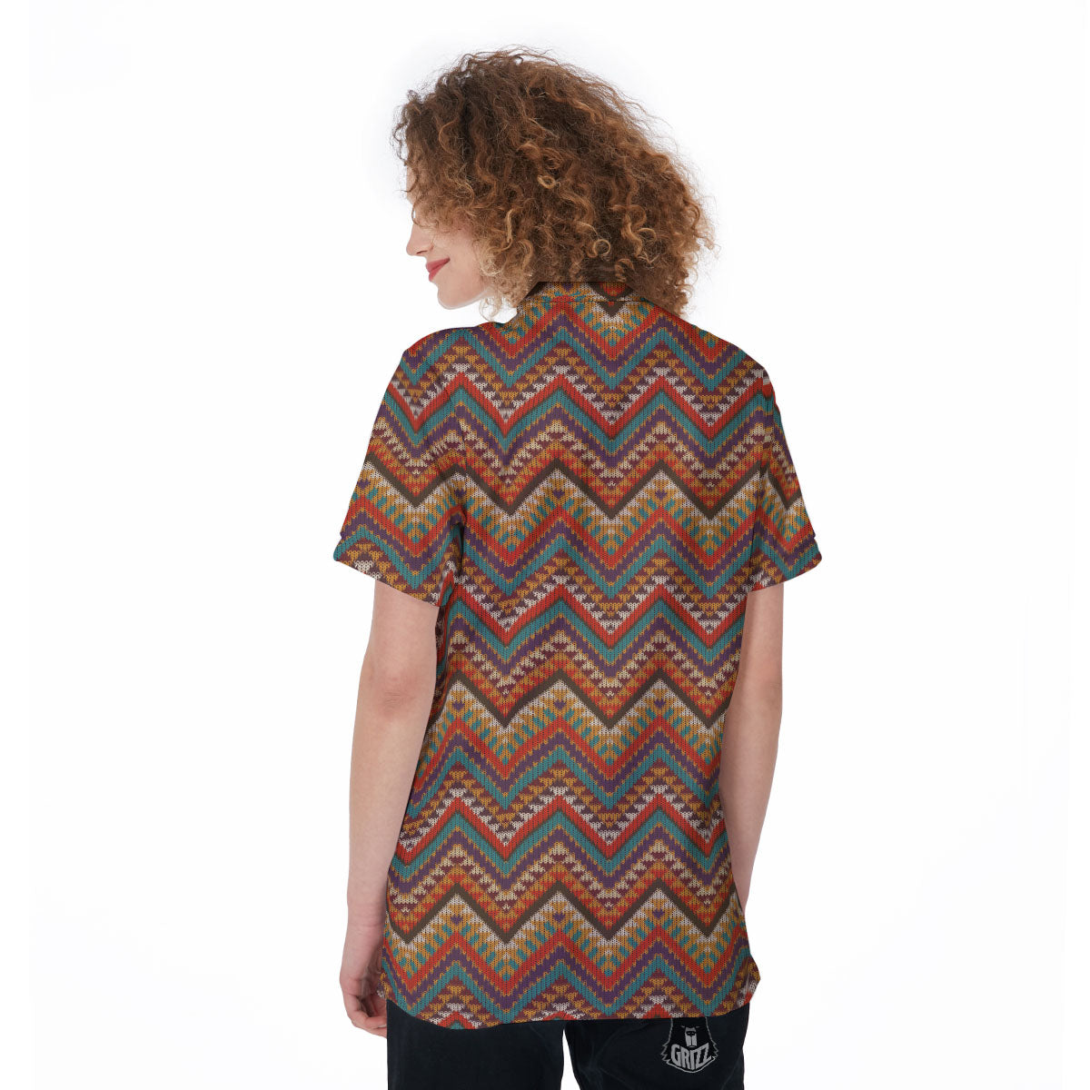 Knitted Zigzag Print Pattern Women's Golf Shirts-grizzshop