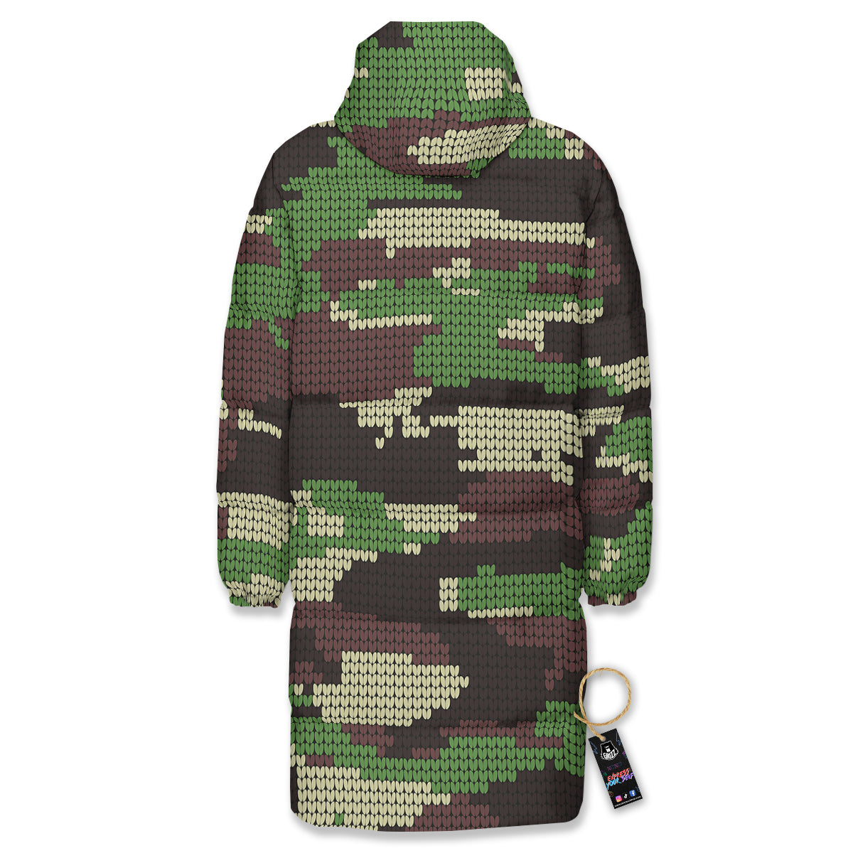 Knitted Army Camouflage Print Pattern Long Down Jacket