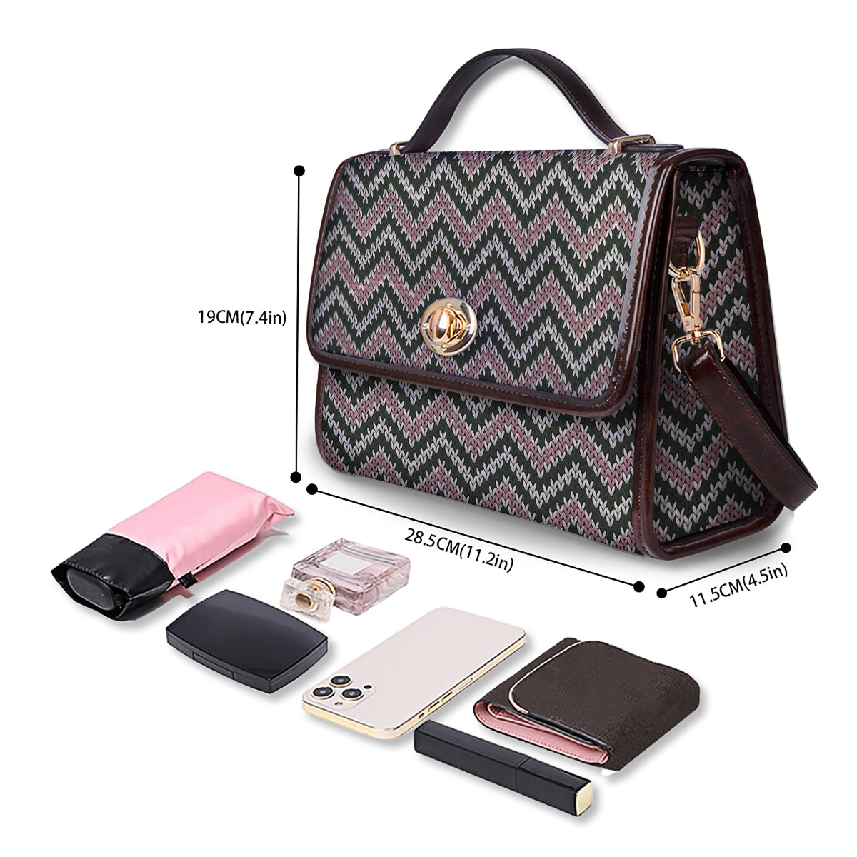 Knitted Chevron Vintage Print Pattern Women's Satchel Bag