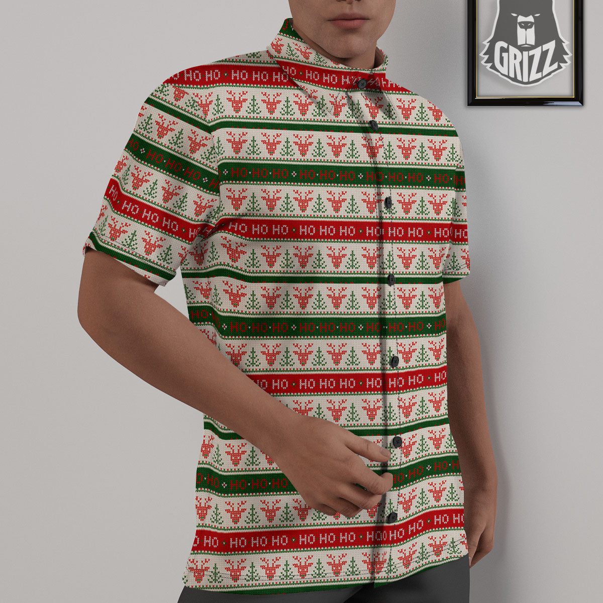 Knitted Christmas Print Pattern Untucked Shirts-grizzshop