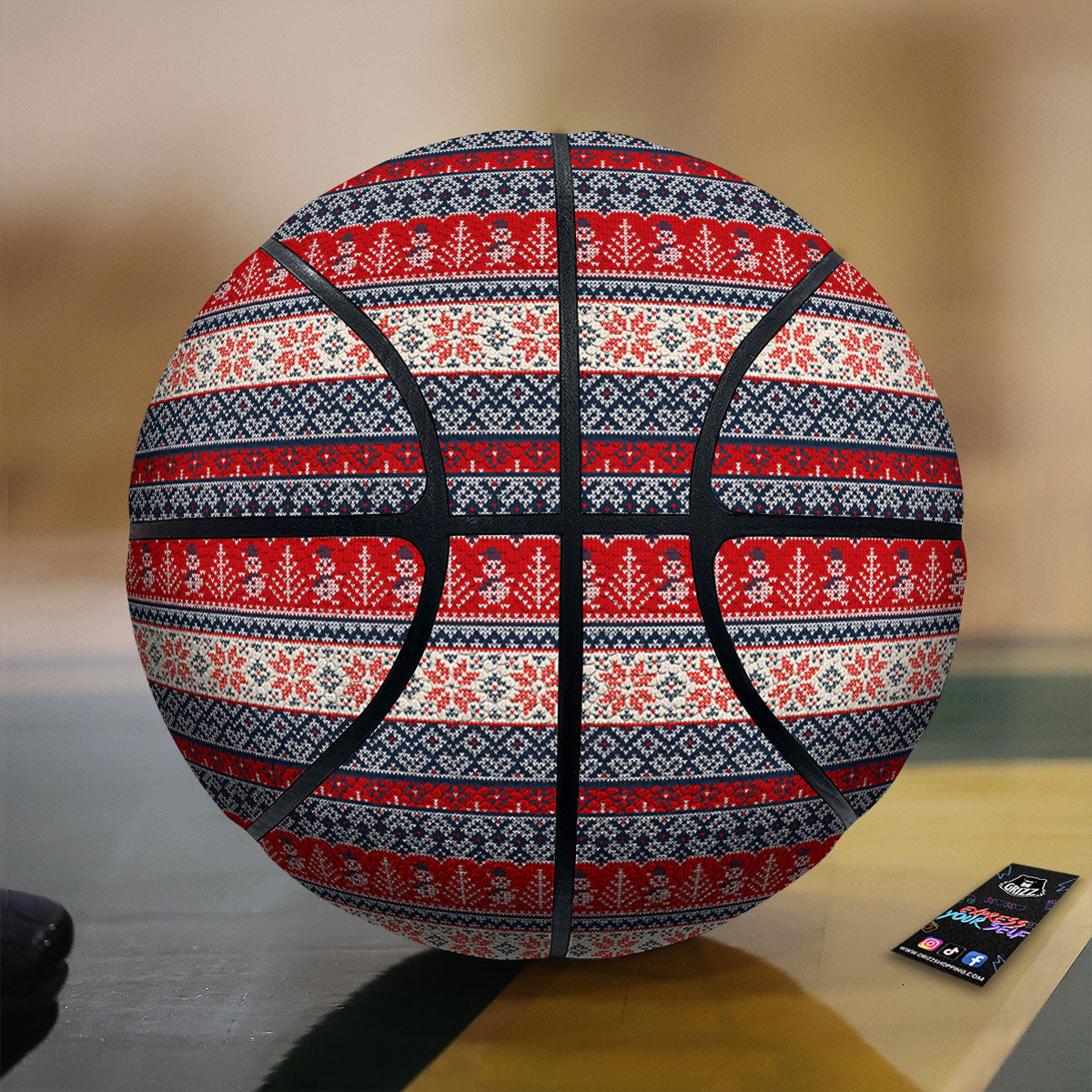 Knitted Christmas Snowman Print Pattern Basketball