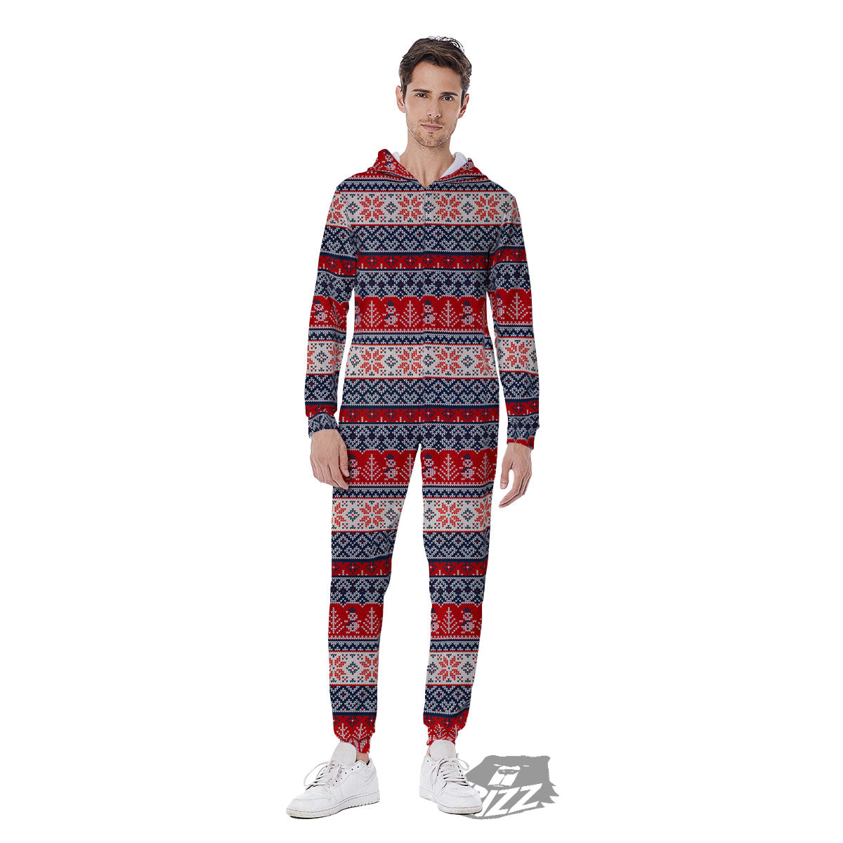 Knitted Christmas Snowman Print Pattern Men's Jumpsuit-grizzshop