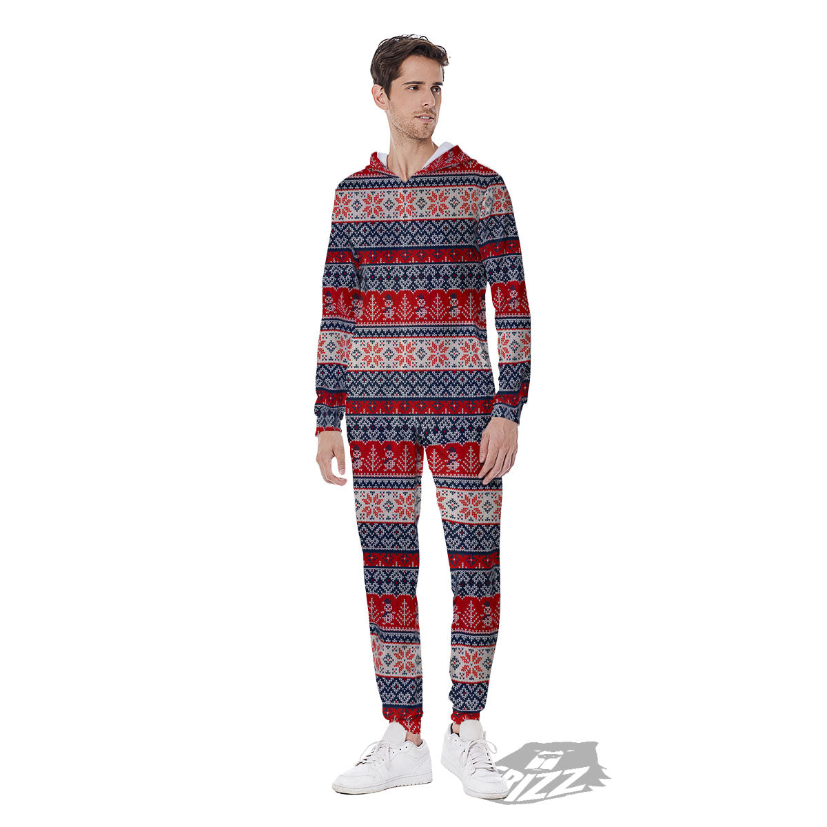 Knitted Christmas Snowman Print Pattern Men's Jumpsuit-grizzshop