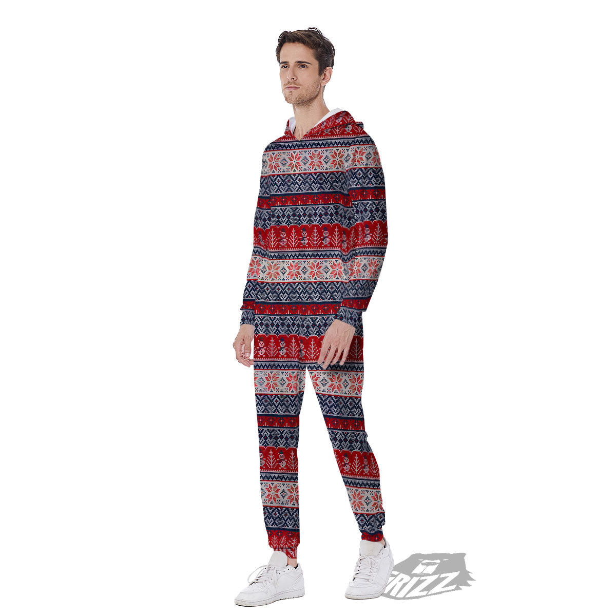 Knitted Christmas Snowman Print Pattern Men's Jumpsuit-grizzshop