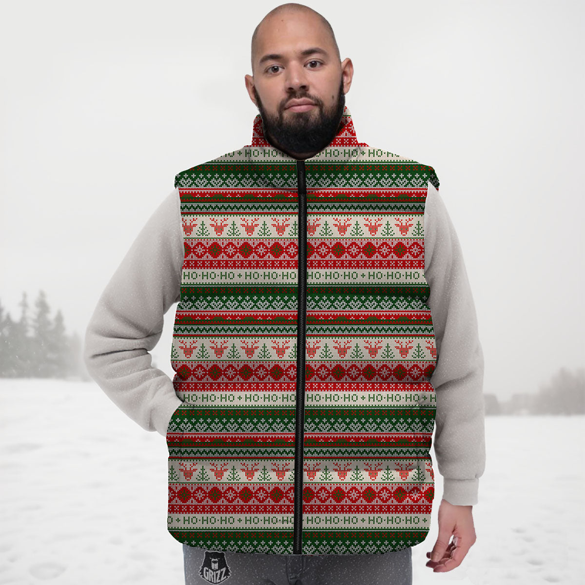 Knitted Christmas Tree Print Pattern Down Vest