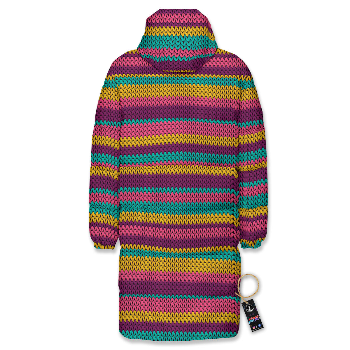 Knitted Colorful Print Pattern Long Down Jacket