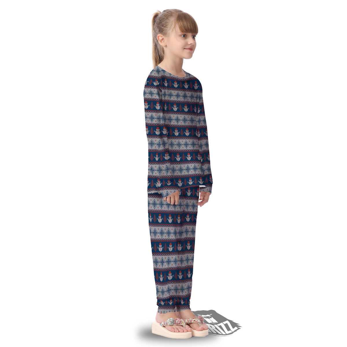 Knitted Cute Snowman Print Pattern Kid's Pajamas-grizzshop