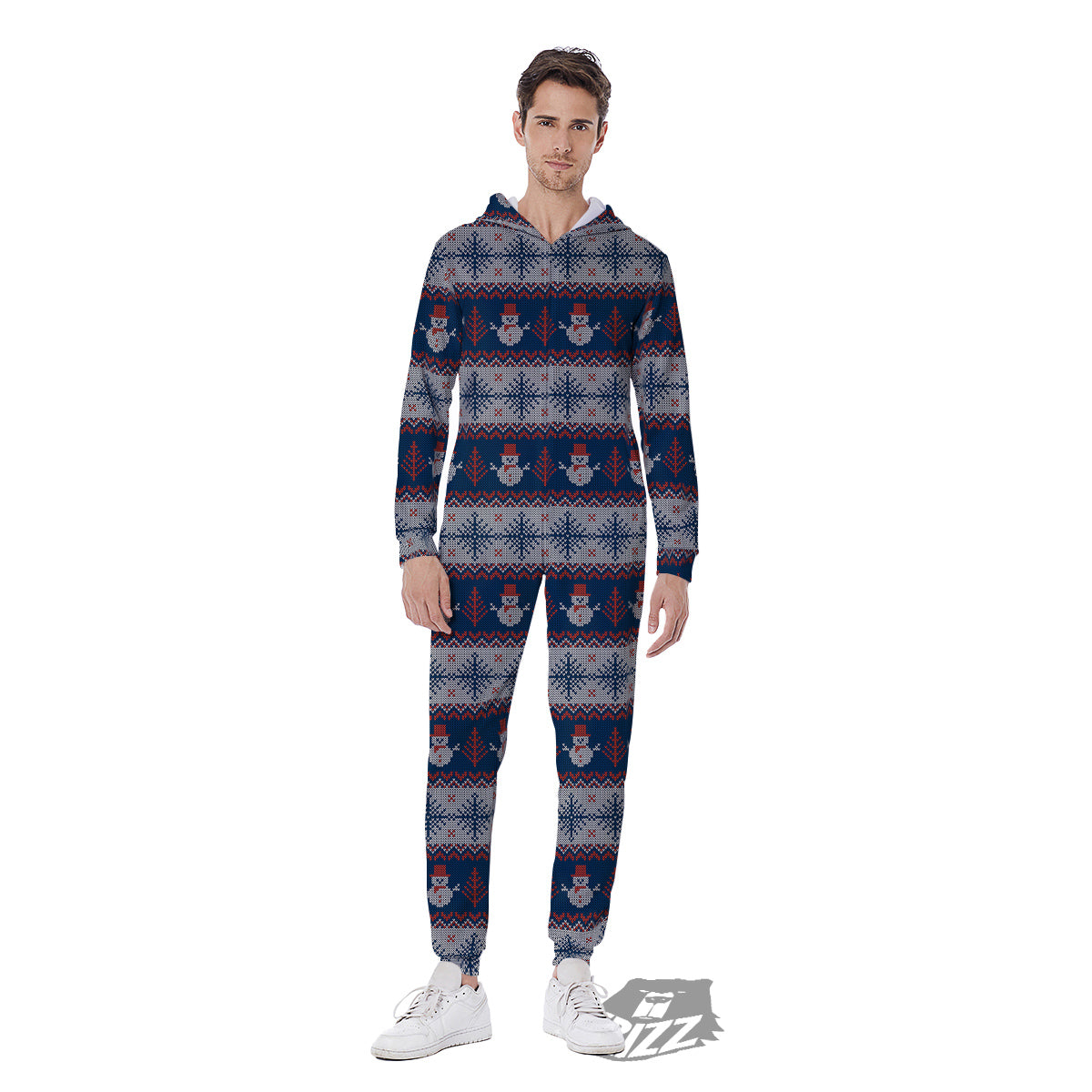 Knitted Cute Snowman Print Pattern Men's Jumpsuit-grizzshop