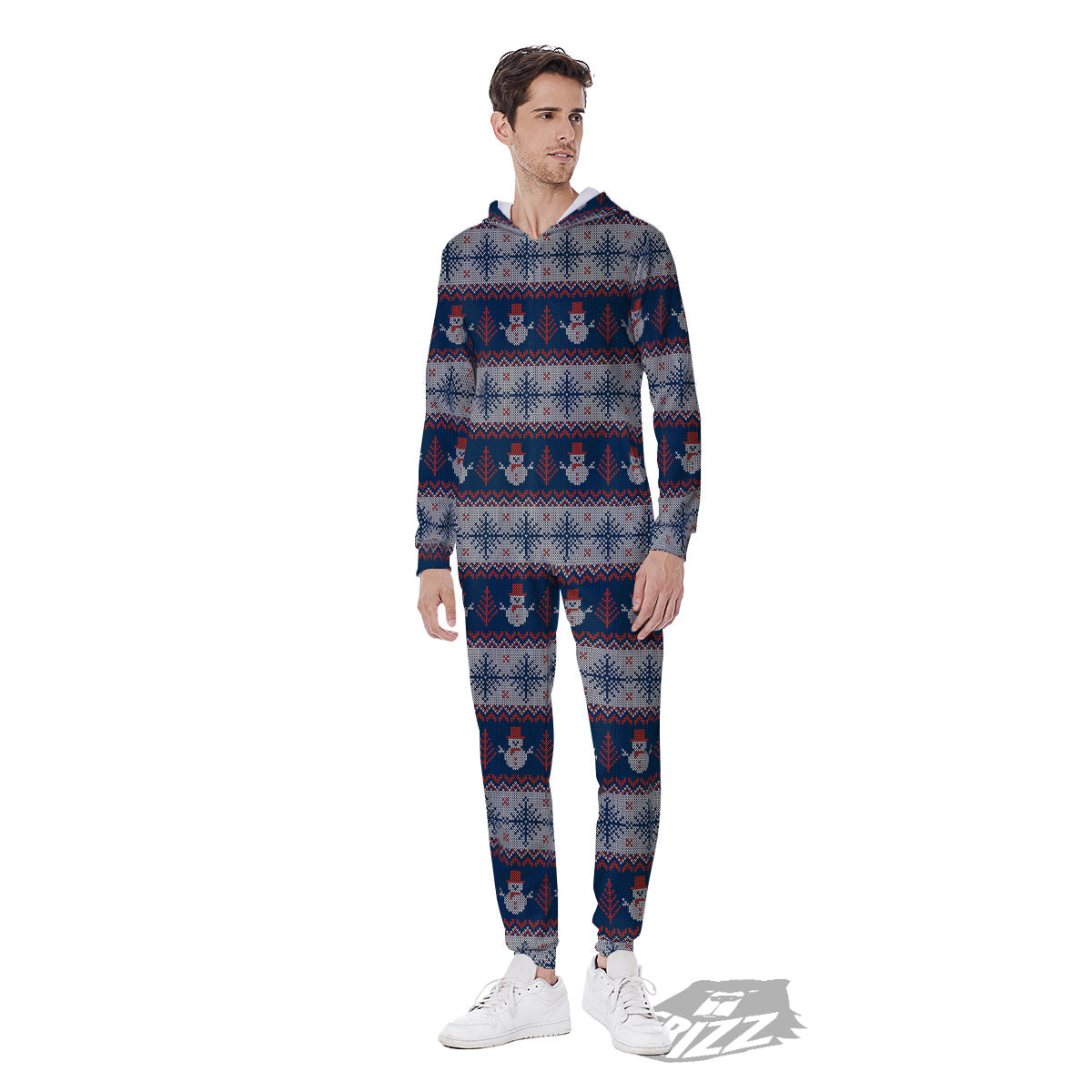 Knitted Cute Snowman Print Pattern Men's Jumpsuit-grizzshop