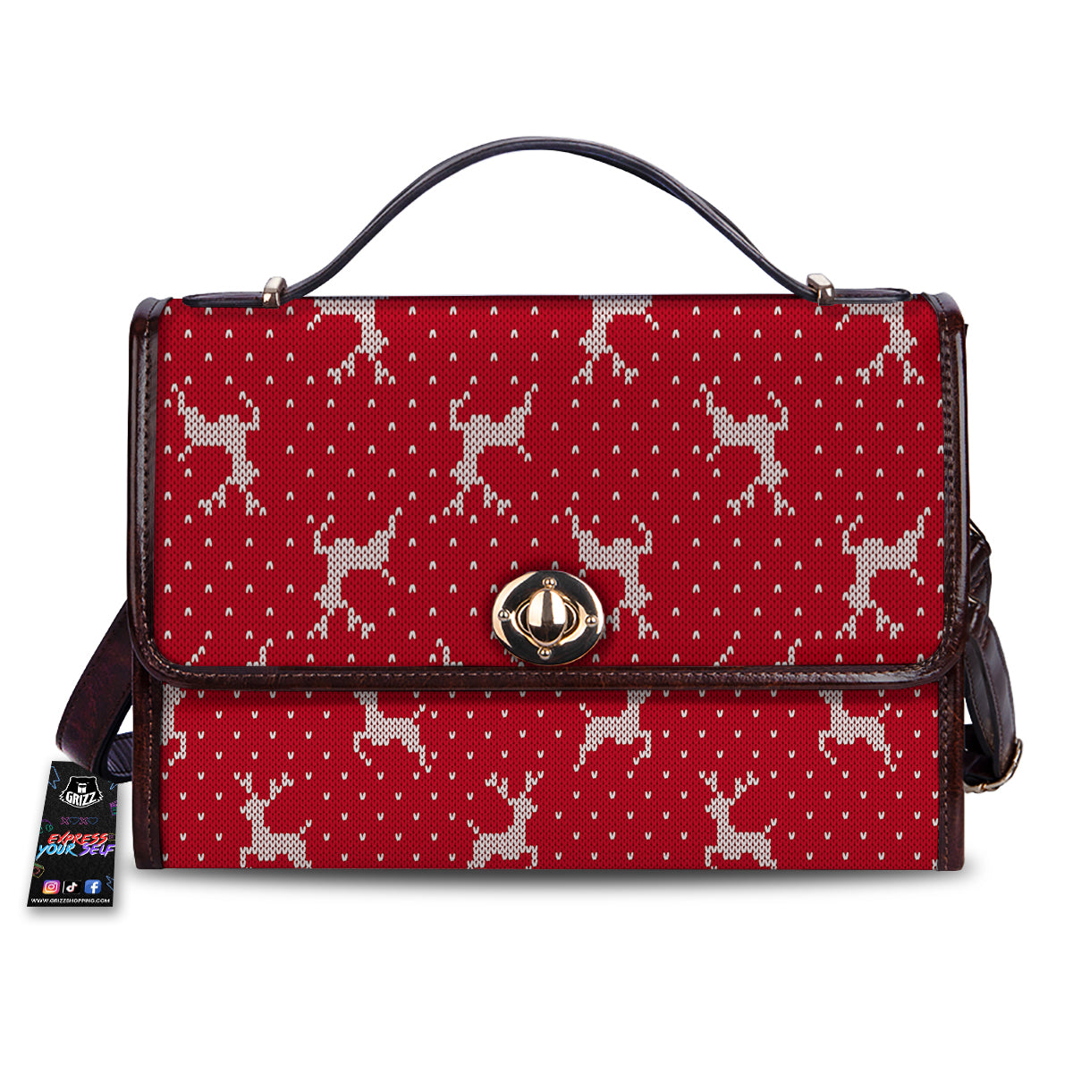 Knitted Deer Xmas Print Pattern Women's Satchel Bag