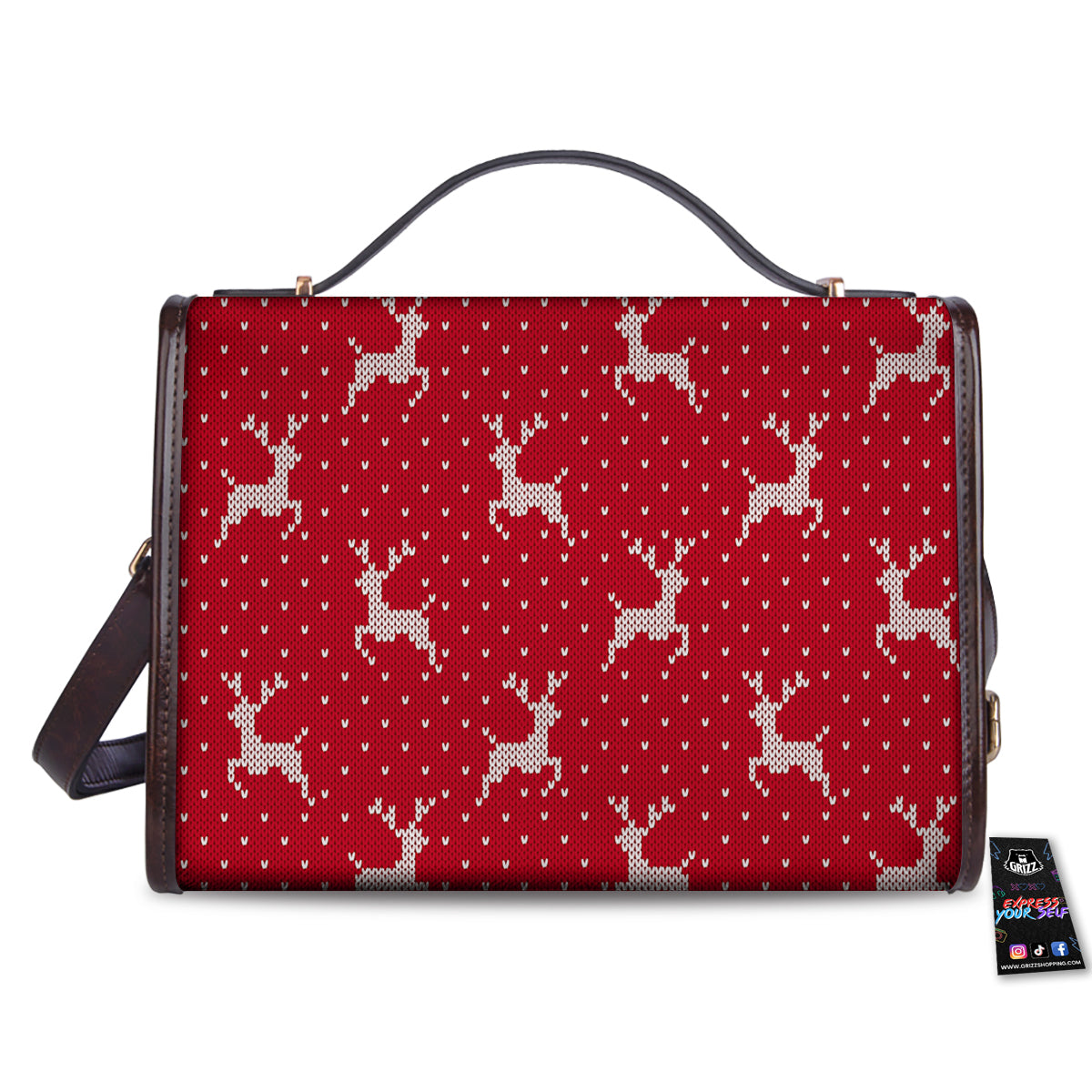 Knitted Deer Xmas Print Pattern Women's Satchel Bag