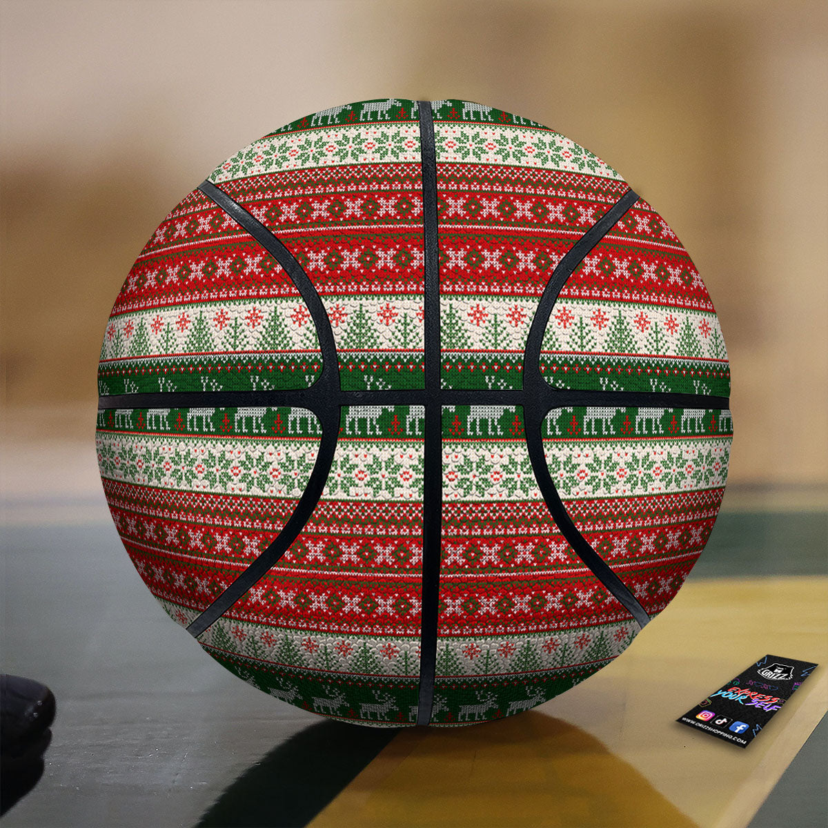 Knitted Merry Christmas Print Pattern Basketball