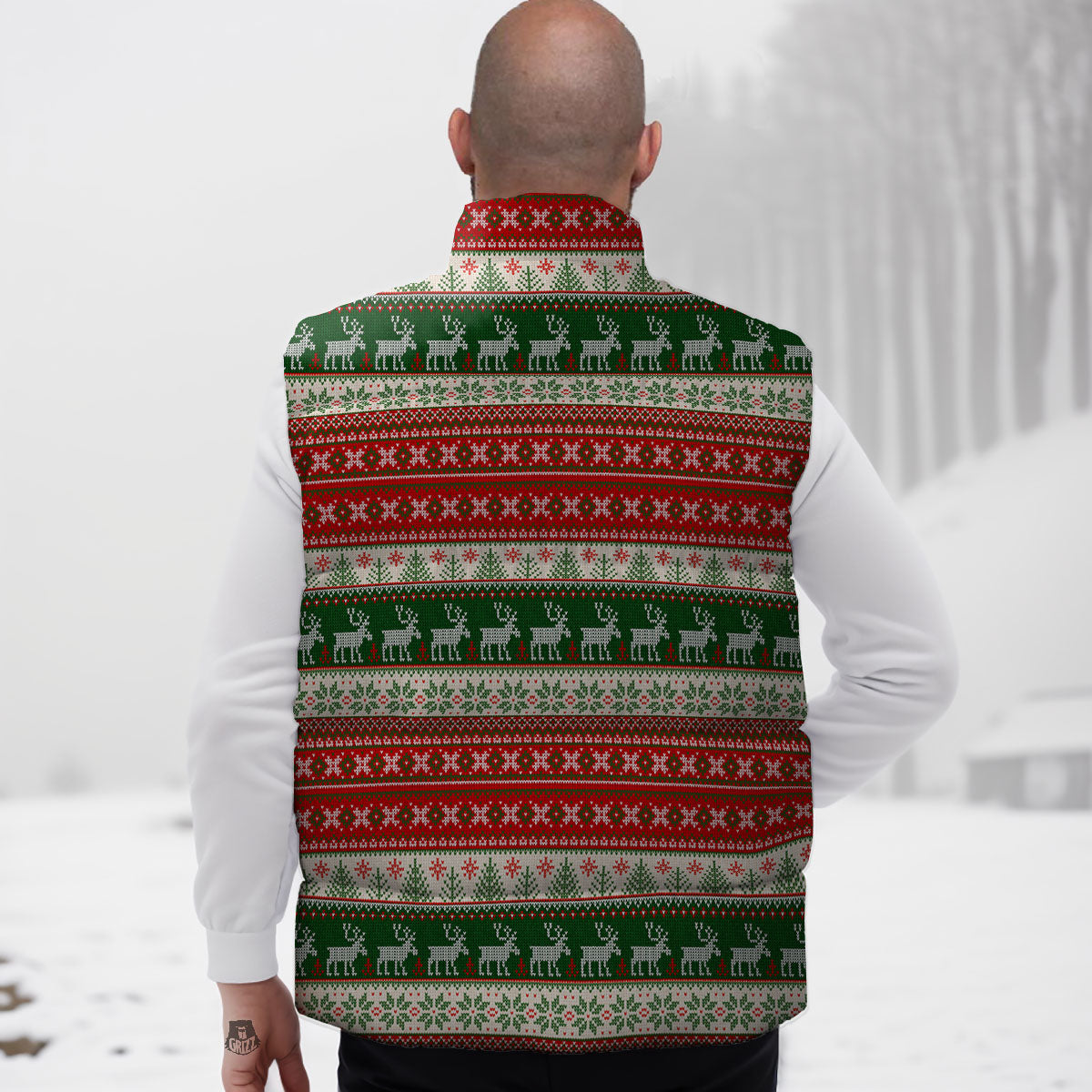 Knitted Merry Christmas Print Pattern Down Vest