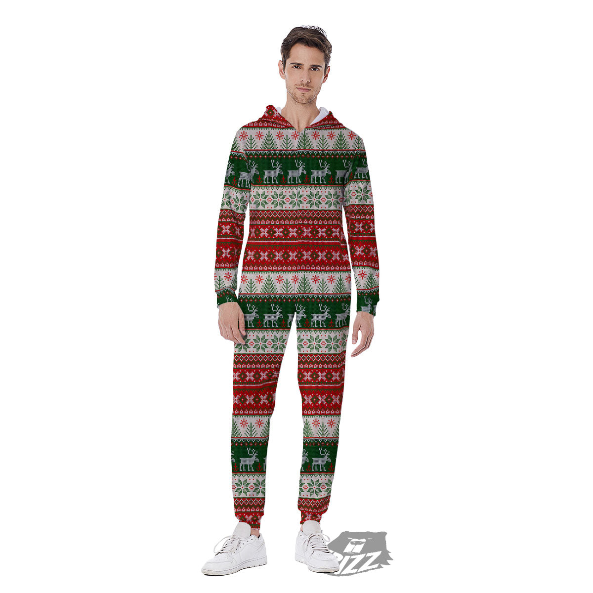 Knitted Merry Christmas Print Pattern Men's Jumpsuit-grizzshop