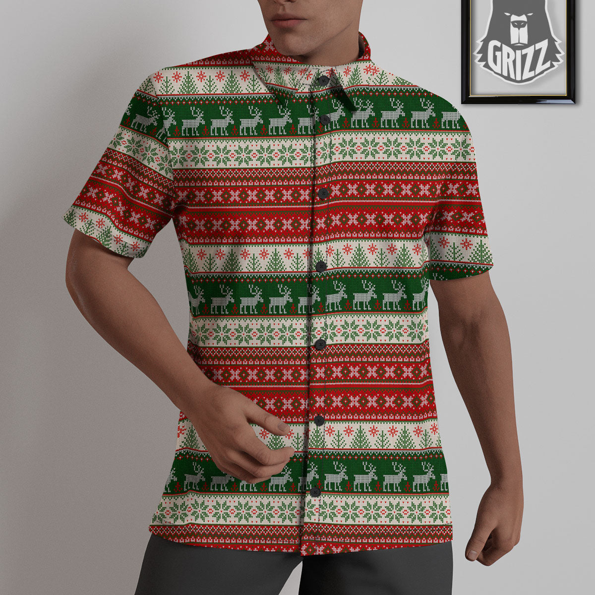 Knitted Merry Christmas Print Pattern Untucked Shirts-grizzshop