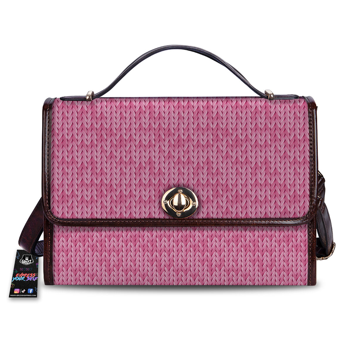 Knitted Pink Print Pattern Women's Satchel Bag