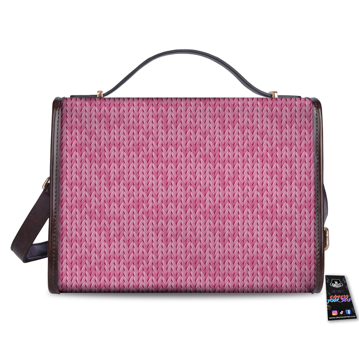 Knitted Pink Print Pattern Women's Satchel Bag