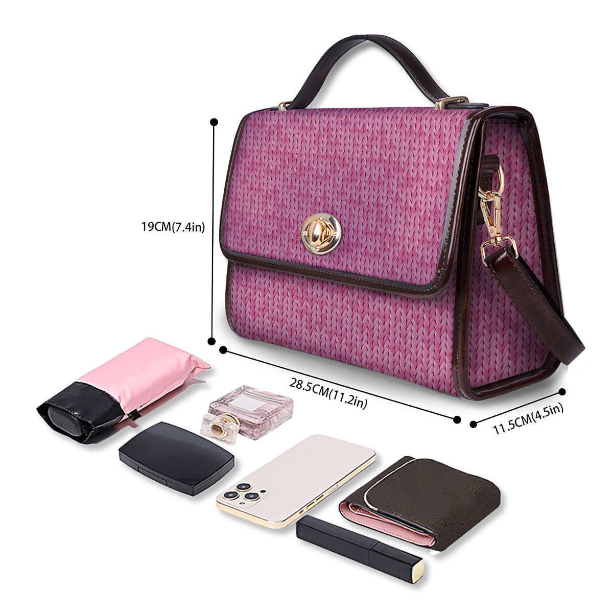 Knitted Pink Print Pattern Women's Satchel Bag