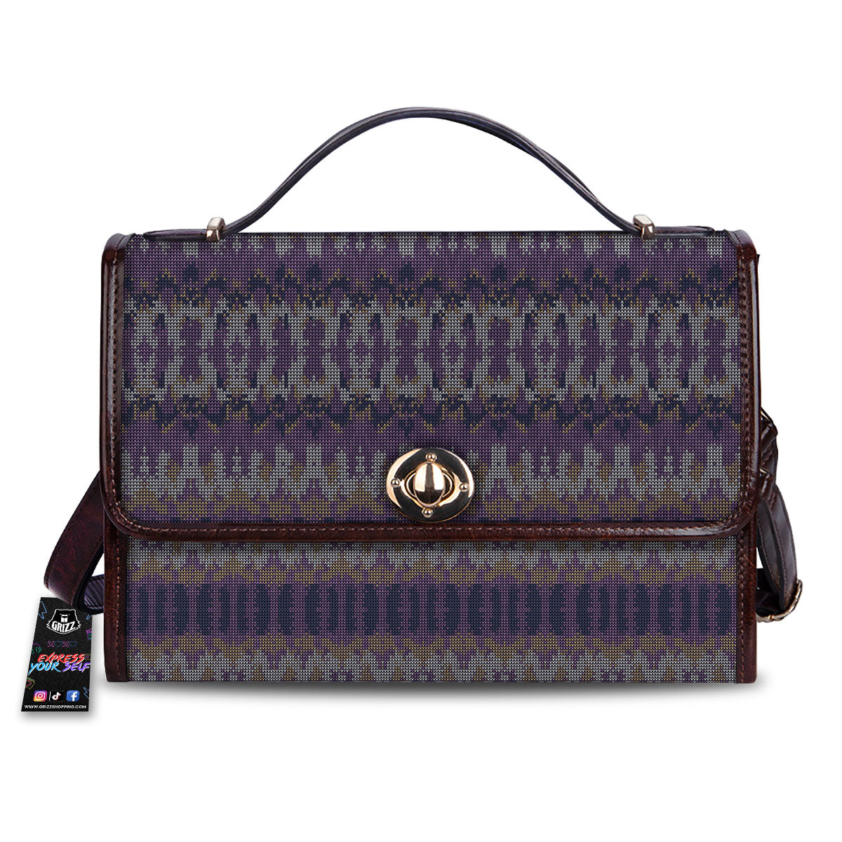 Knitted Ribbon Purple Print Pattern Women's Satchel Bag