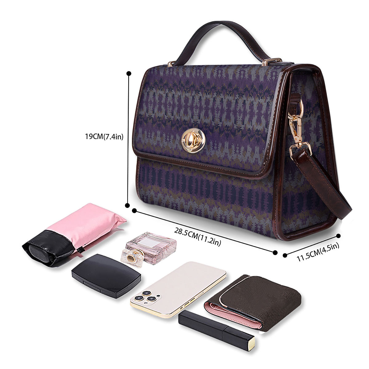 Knitted Ribbon Purple Print Pattern Women's Satchel Bag