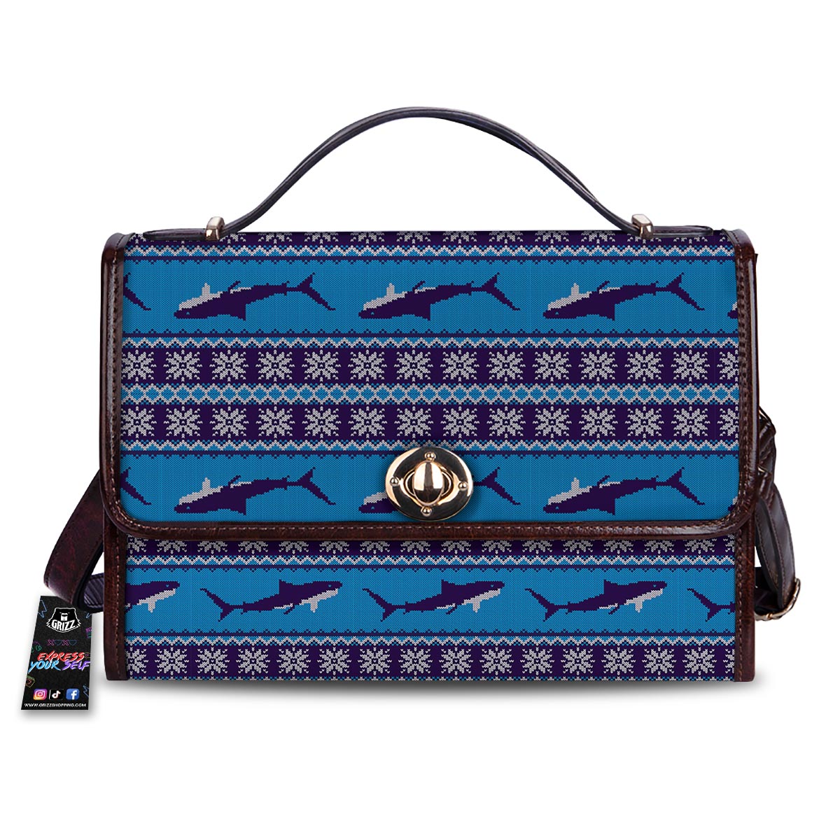 Knitted Shark Print Pattern Women's Satchel Bag