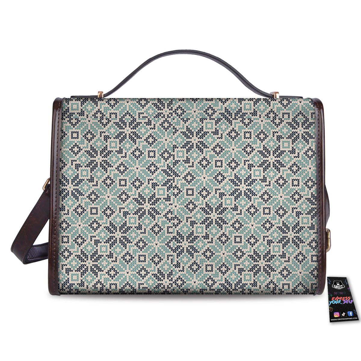 Knitted Snow Print Pattern Women's Satchel Bag