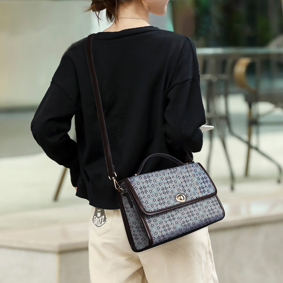 Knitted Snow Print Pattern Women's Satchel Bag