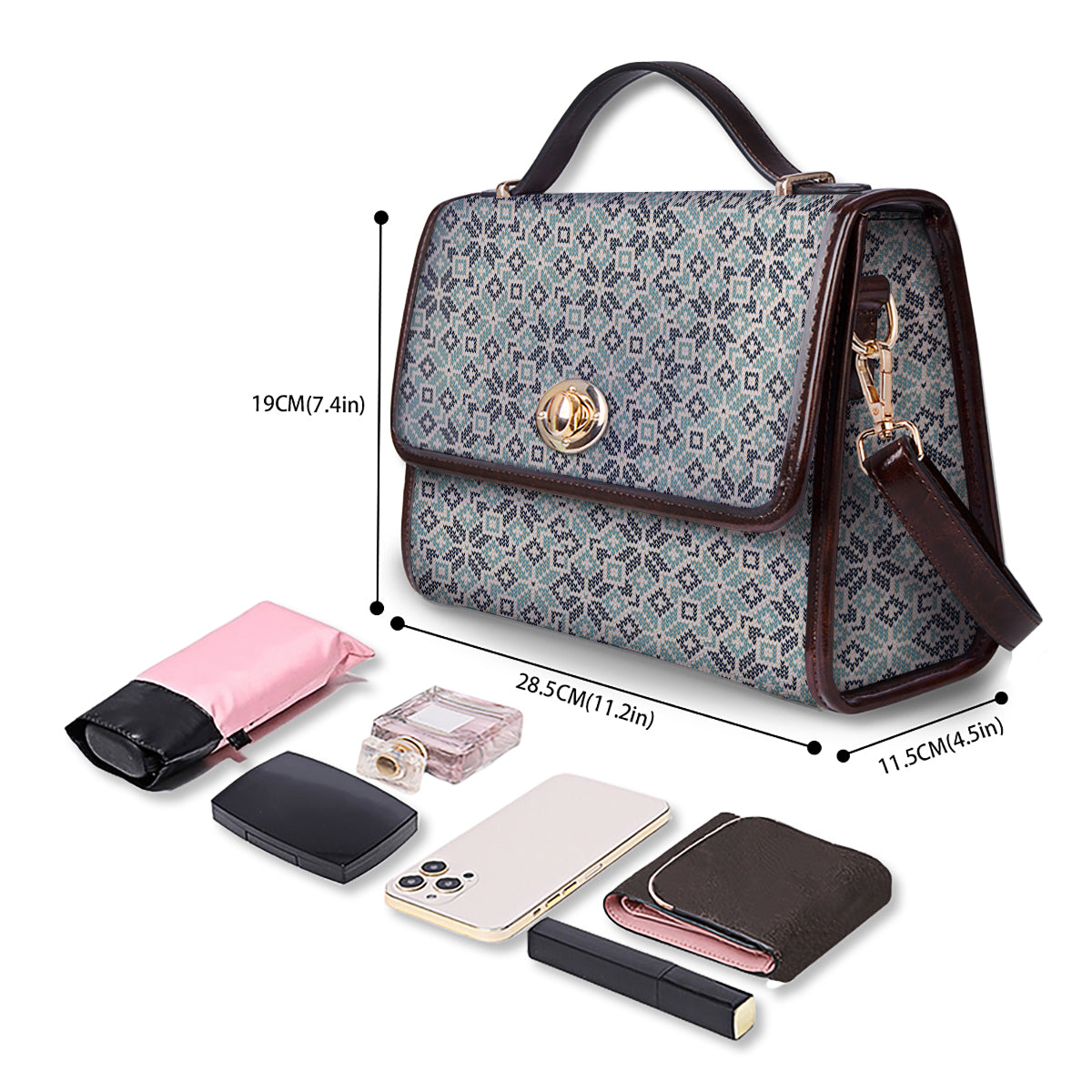 Knitted Snow Print Pattern Women's Satchel Bag