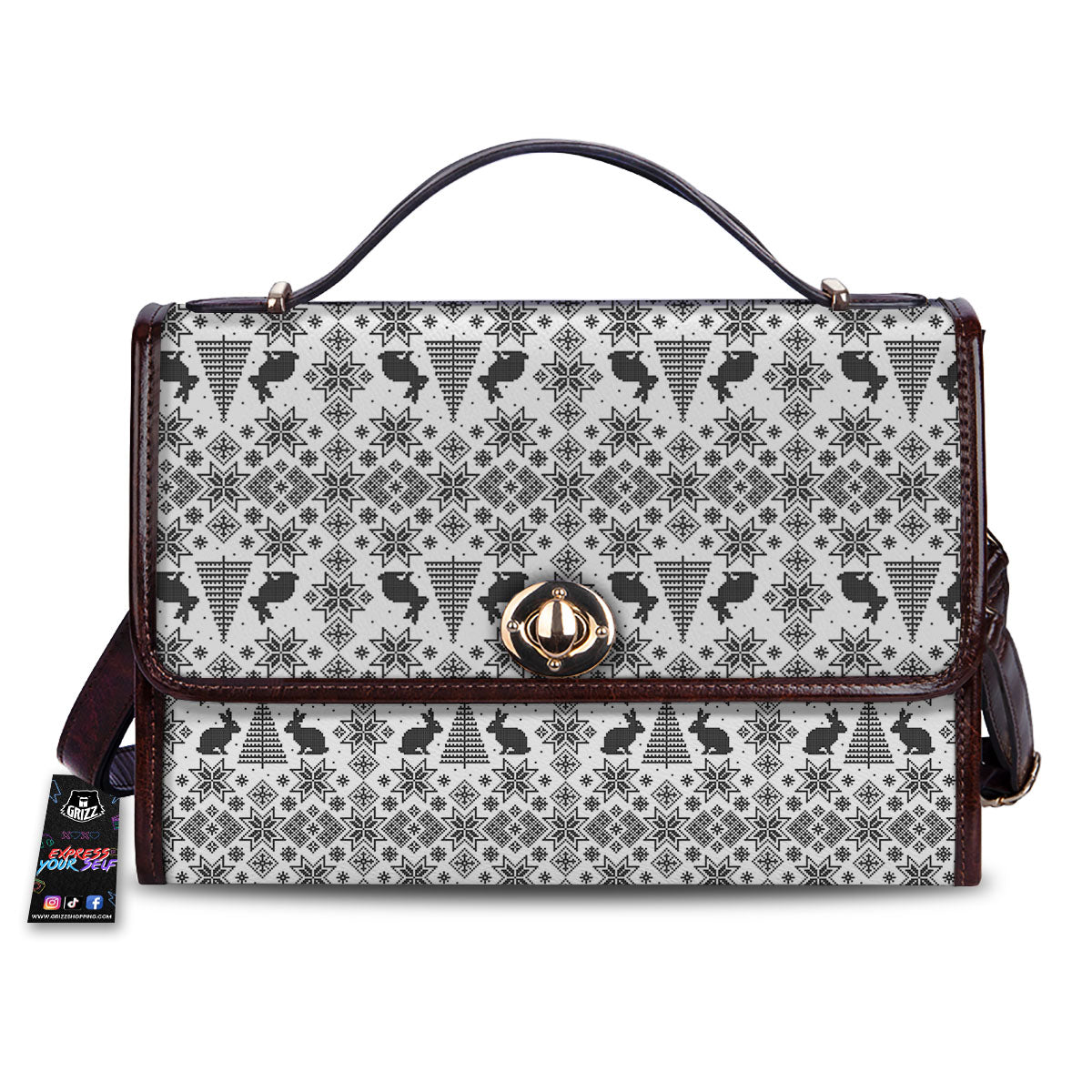 Knitted Snow Rabbit Print Pattern Women's Satchel Bag