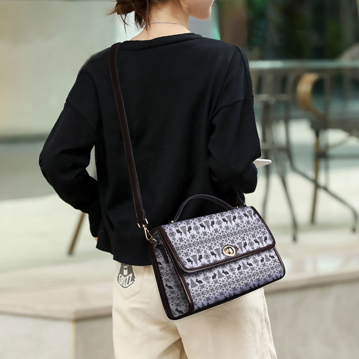 Knitted Snow Rabbit Print Pattern Women's Satchel Bag