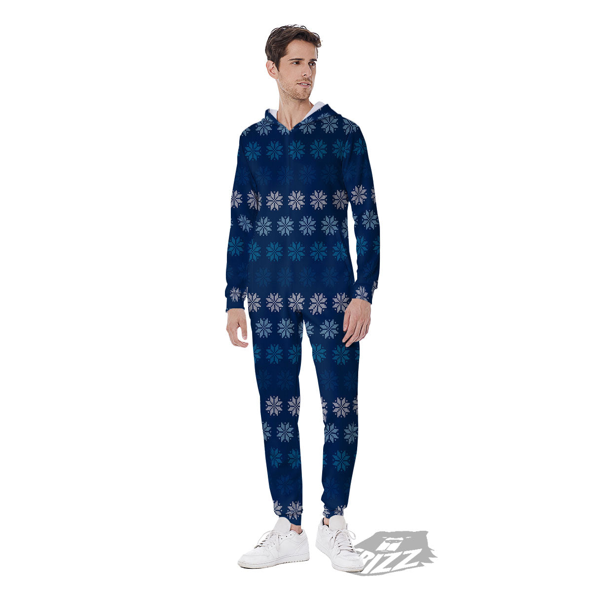 Knitted Snowflakes Print Pattern Men's Jumpsuit-grizzshop