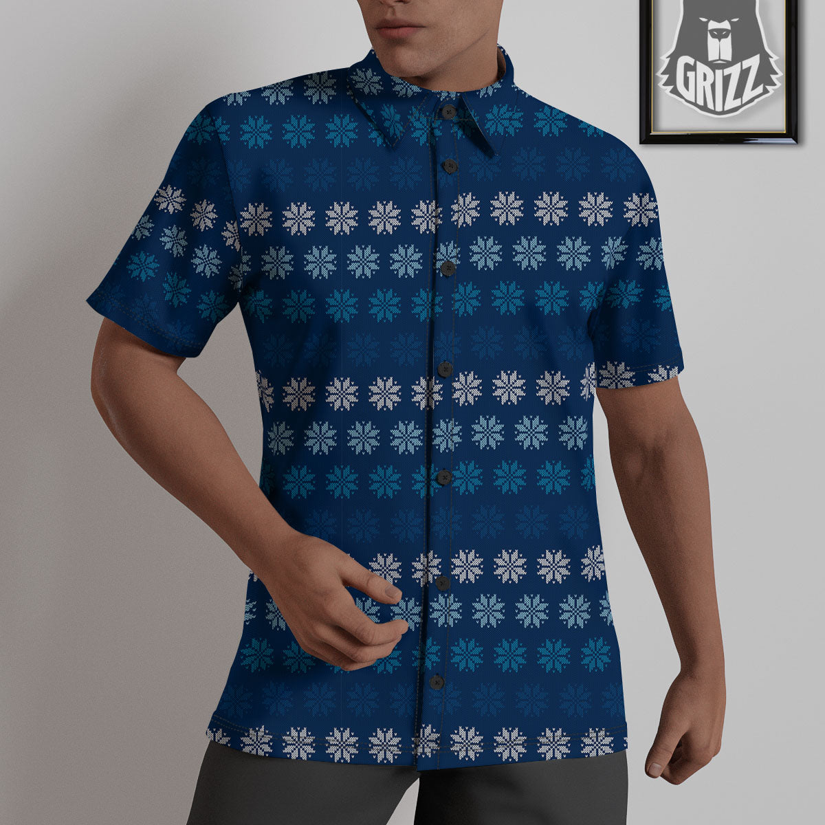 Knitted Snowflakes Print Pattern Untucked Shirts-grizzshop