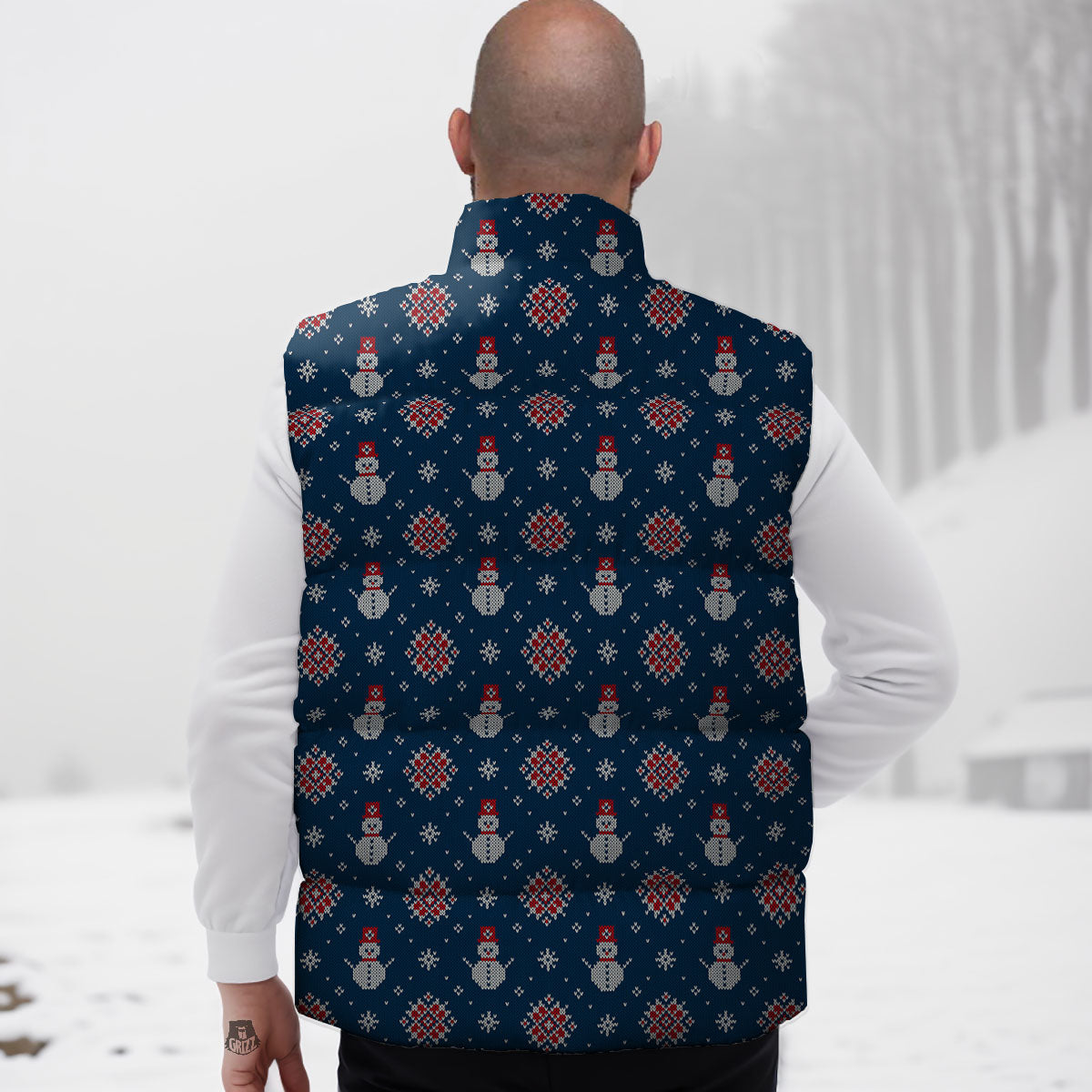 Knitted Snowman Print Pattern Down Vest