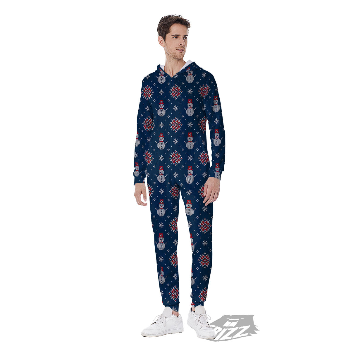 Knitted Snowman Print Pattern Men's Jumpsuit-grizzshop