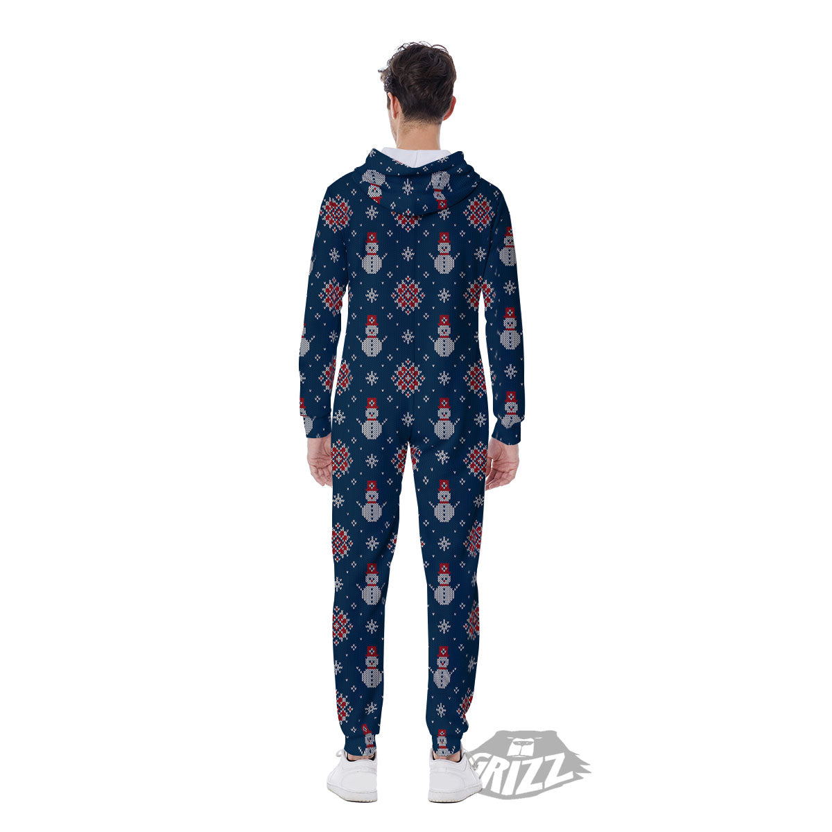 Knitted Snowman Print Pattern Men's Jumpsuit-grizzshop