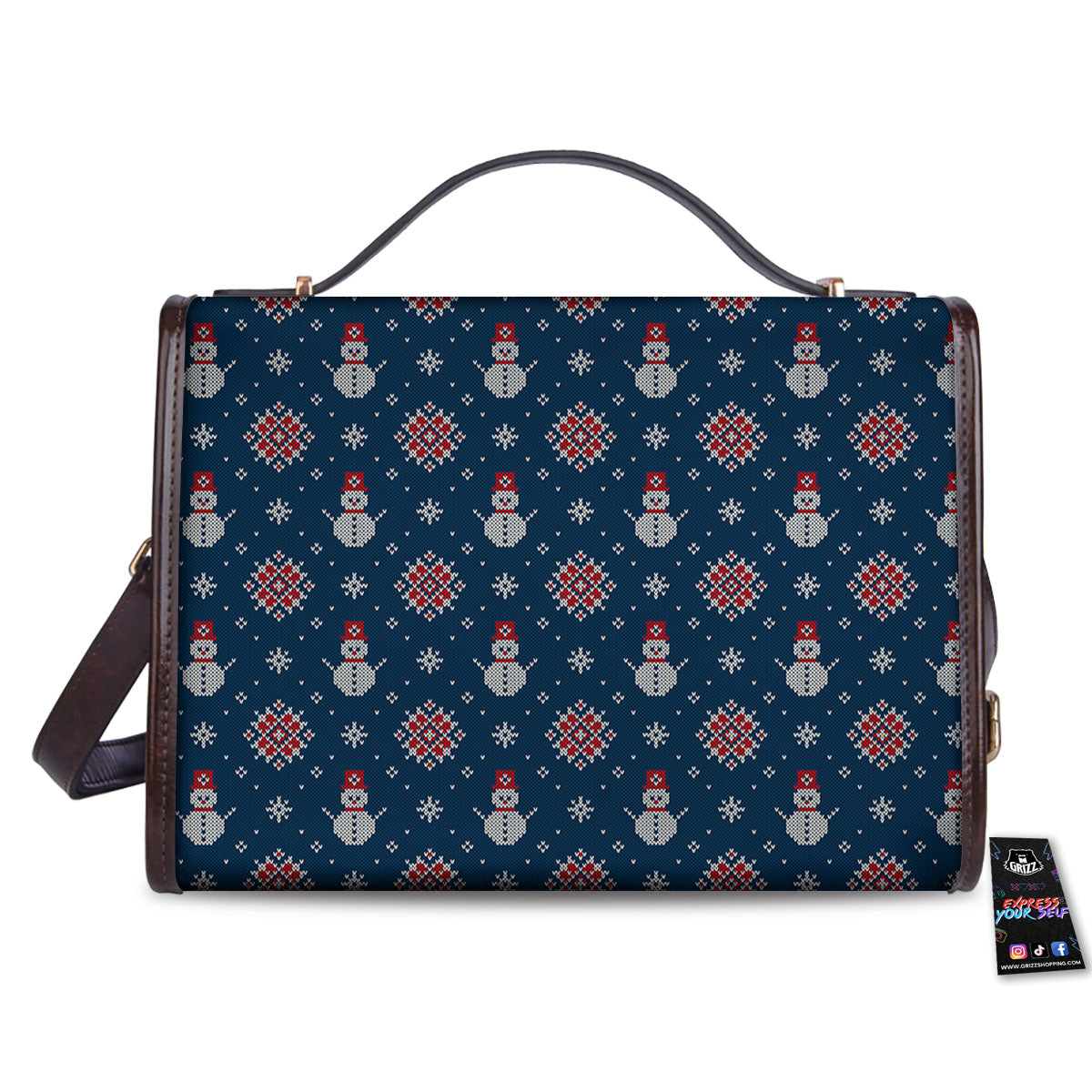 Knitted Snowman Print Pattern Women's Satchel Bag