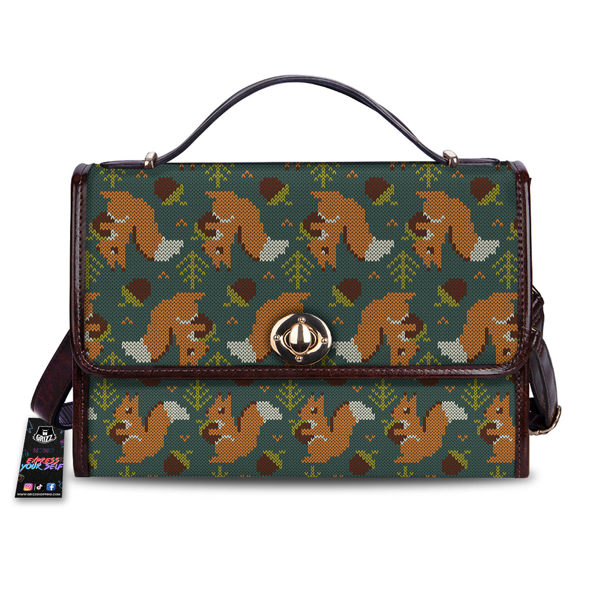Knitted Squirrel Print Pattern Women's Satchel Bag