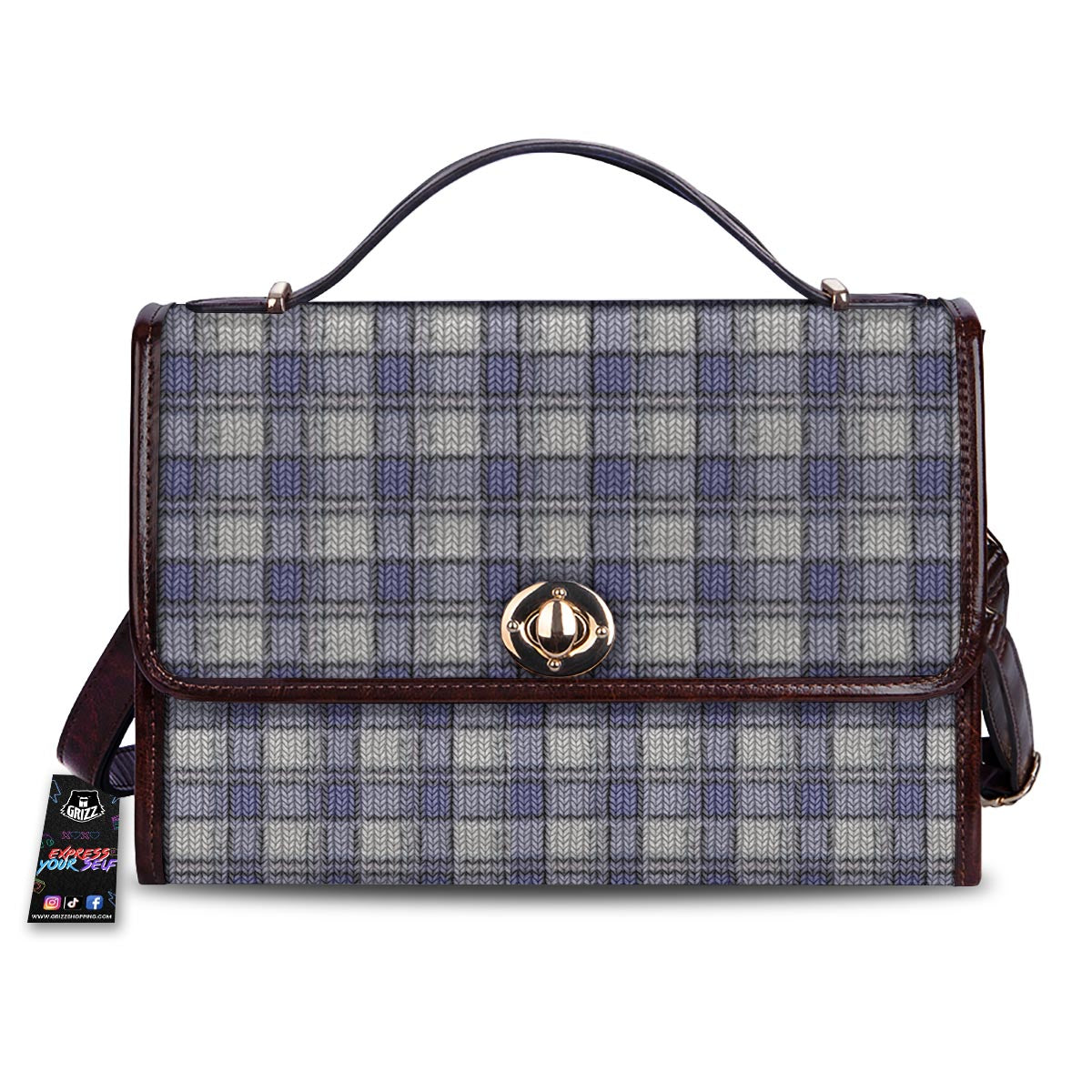 Knitted Tartan Print Pattern Women's Satchel Bag