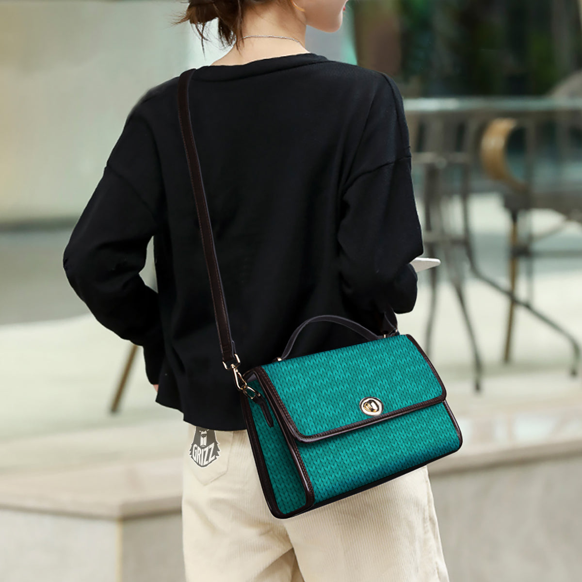Knitted Turquoise Print Pattern Women's Satchel Bag